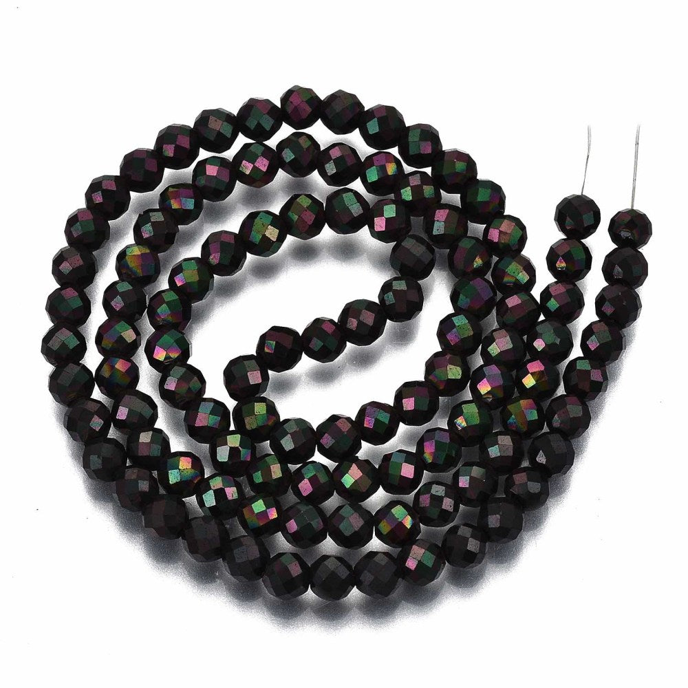 Electroplated Non-Magnetic Hematite Beads – Black Faceted Round, 4mm (108pcs/Strand)