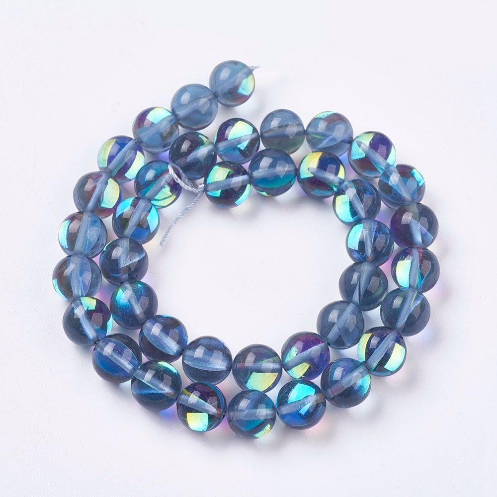 Mermaid Glass Beads Strands Round Dark Grey 8mm