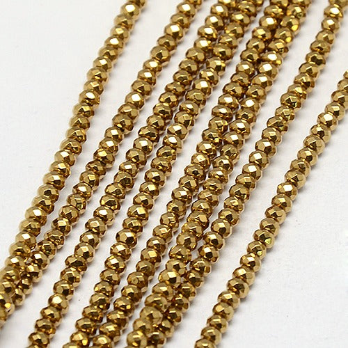 Faceted Hematite Rondelle Bead Strands Gold and Silver