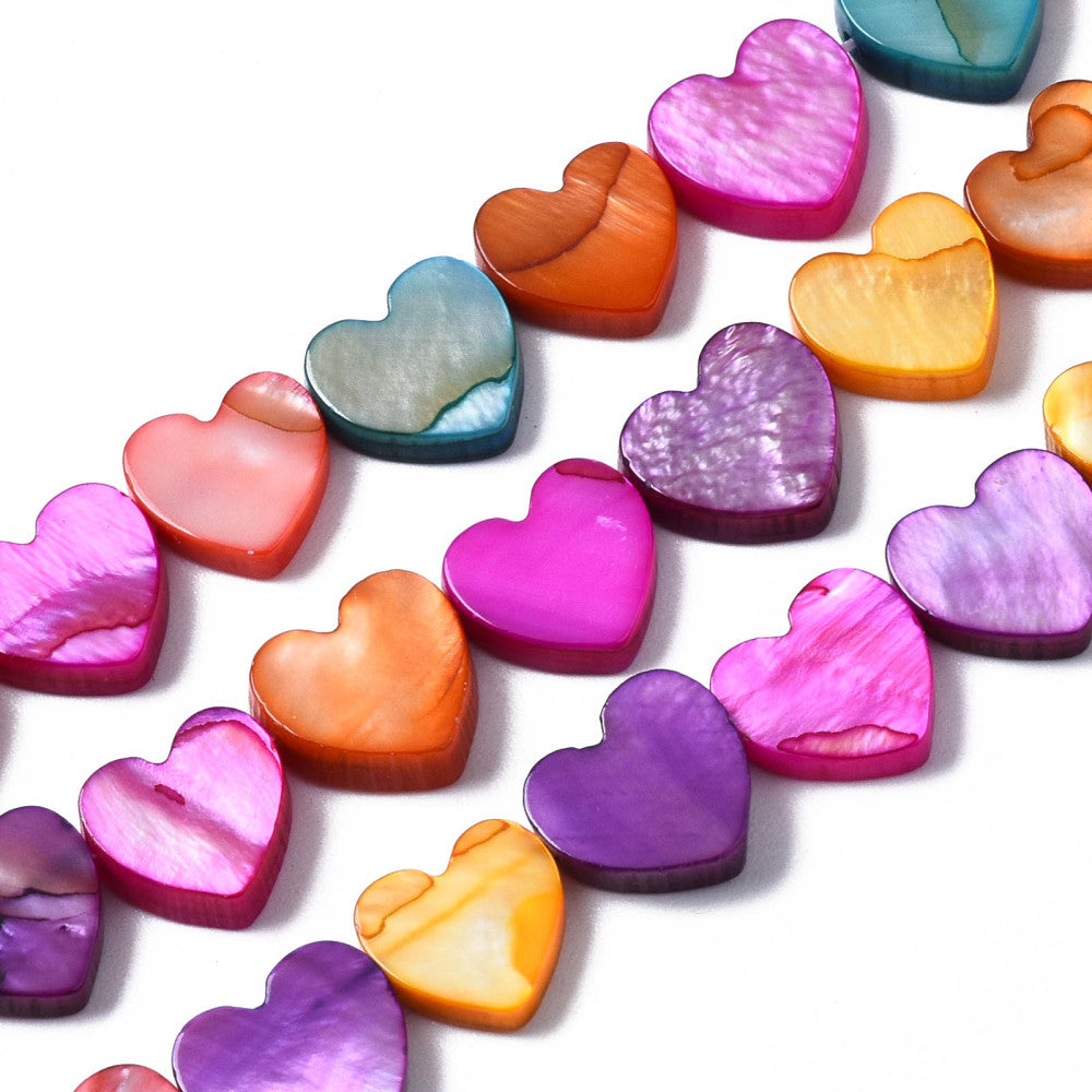 Freshwater Shell Beads Dyed Heart Shape Mixed Colors 8x89x23mm (44–45pcs/Strand) The Pink Bead Shop