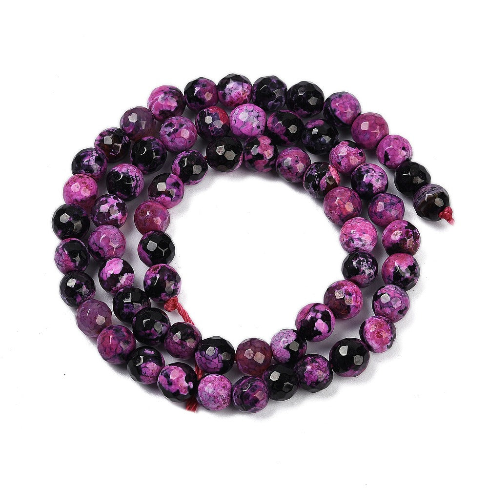 Natural Fire Crackle Agate Beads Strands, Dyed; Heated, Round, Faceted, Pink 6mm
