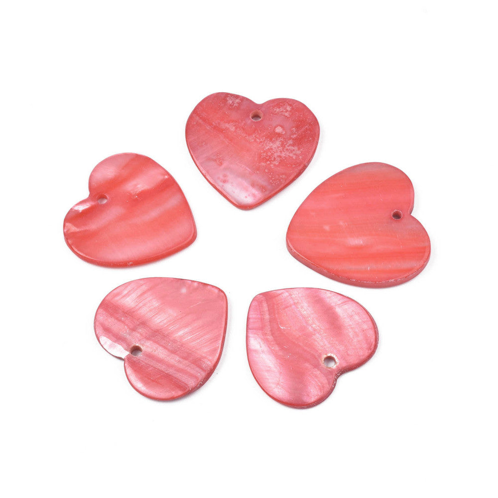Freshwater Shell Heart Pendants Dyed Pink 2 Pack