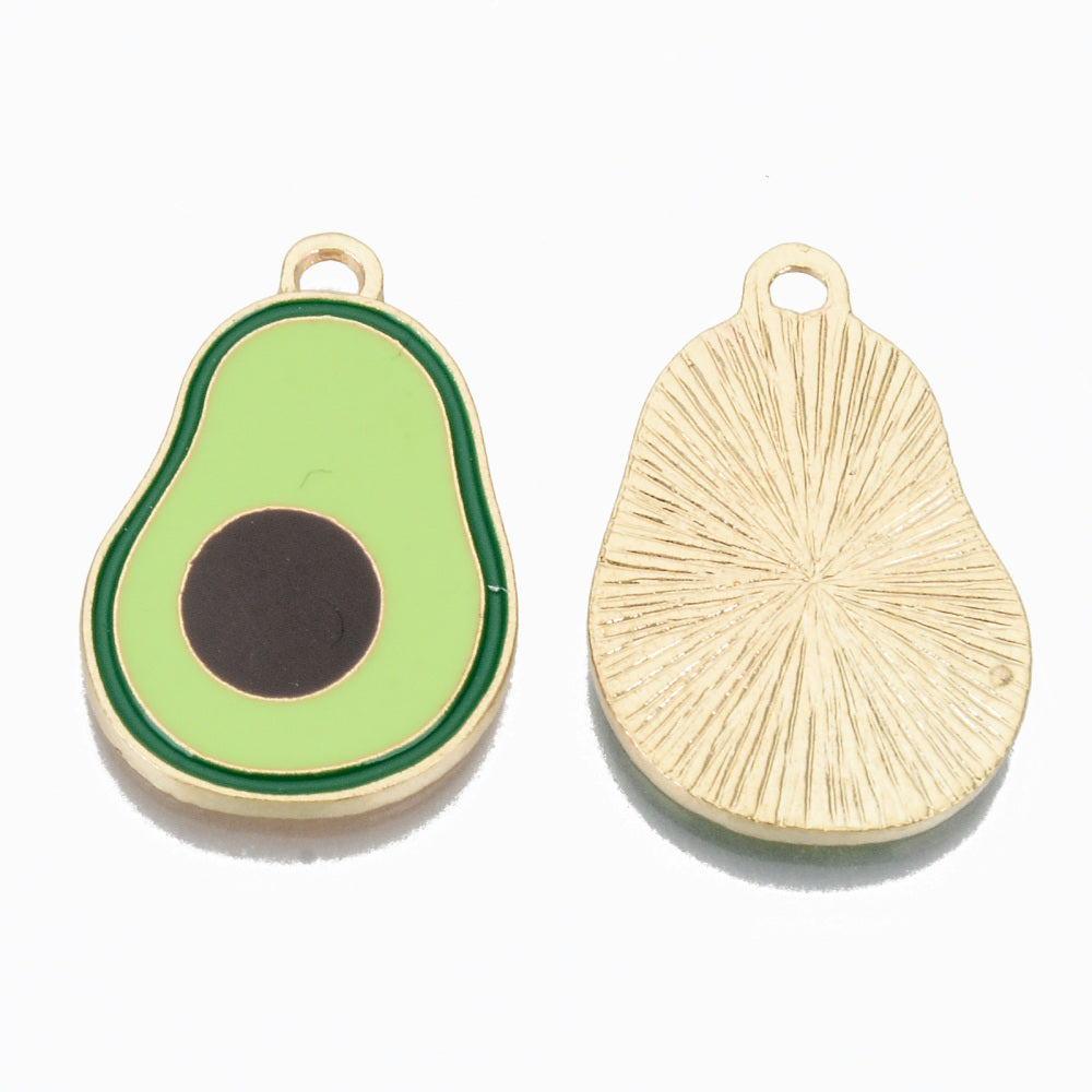 Alloy Enamel Pendants, Cadmium Free & Lead Free, Avocado, Light Gold, Pale Green 2 Pk