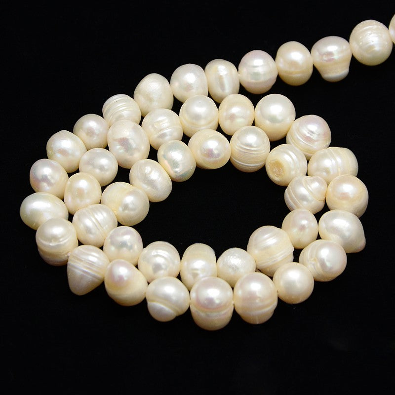 Natural Cultured Freshwater Pearl Beads Strands, Potato, Creamy White 8mm