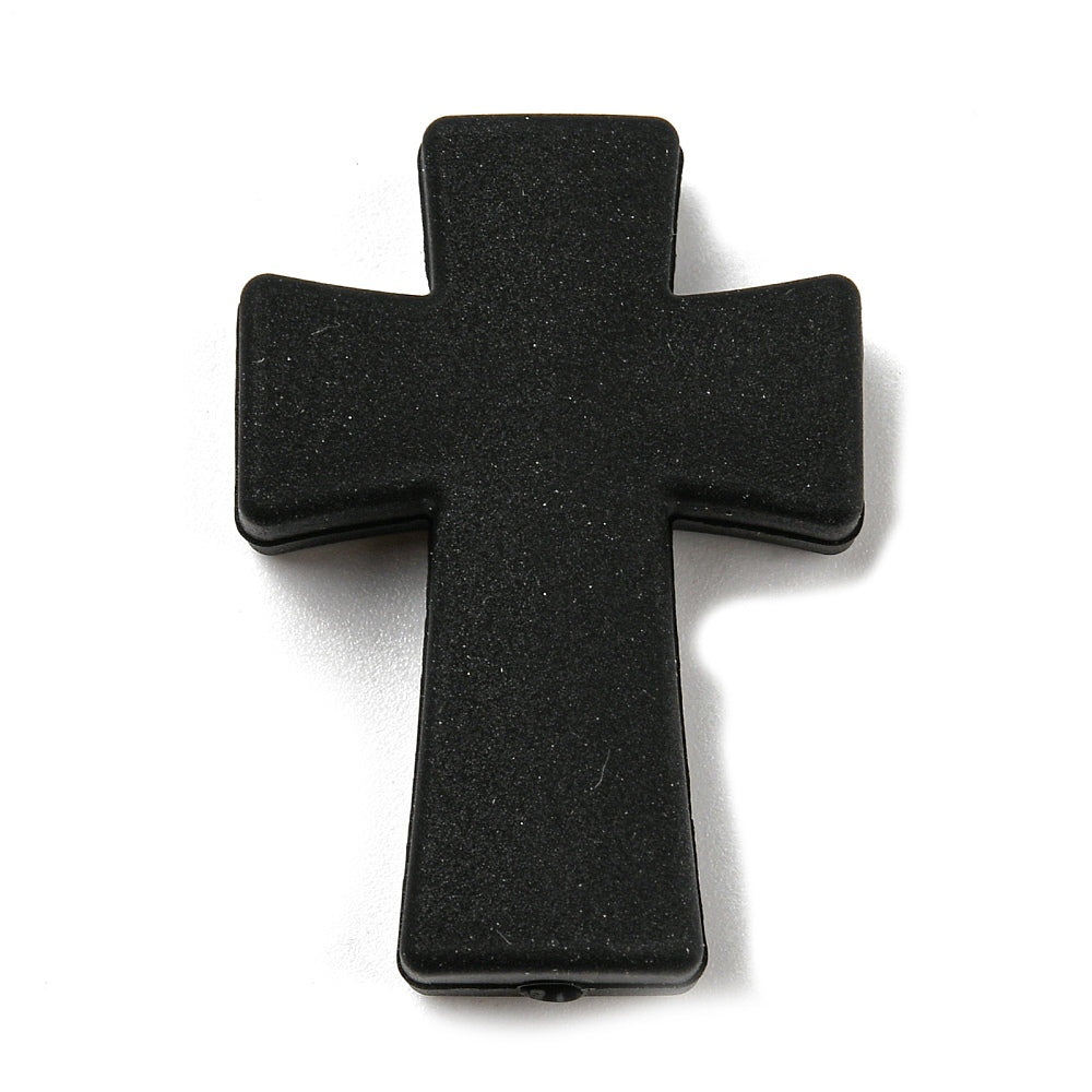 Cross Silicone Focal Beads, Black & White