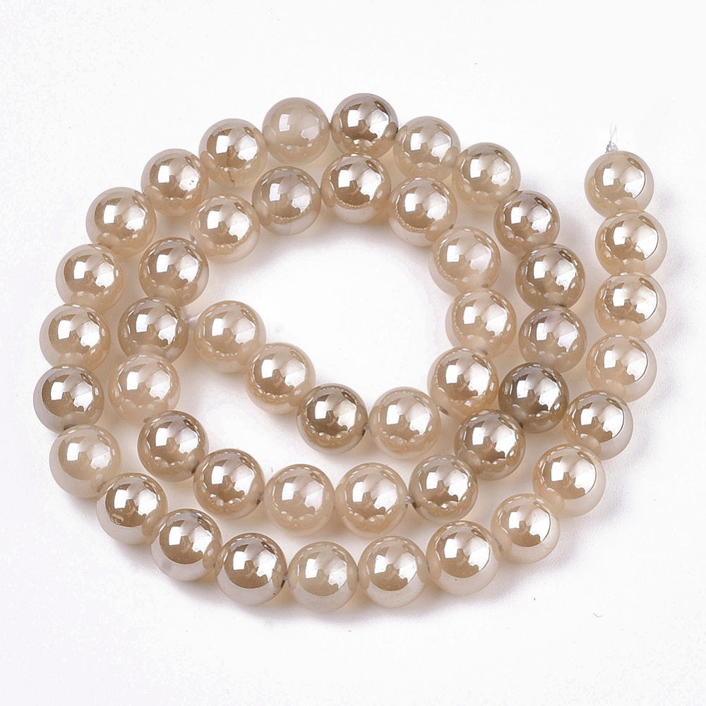 Agate Blanched Almond 8mm Electroplated