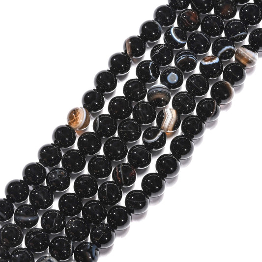 Black Agate Striped/Banded Round 8mm Bead Strands