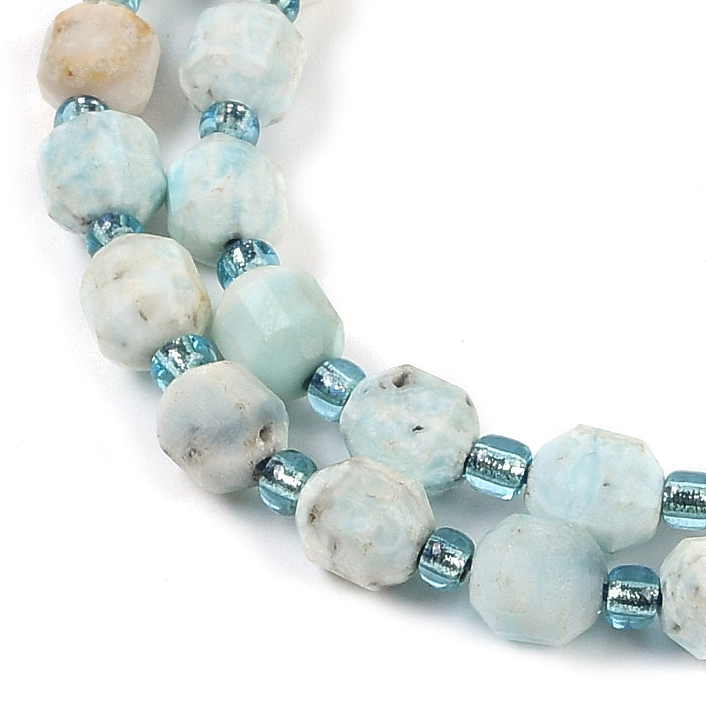 Natural Larimar Beads Strands, Faceted, Bicone, Double Terminated Point Prism Beads, 6mm