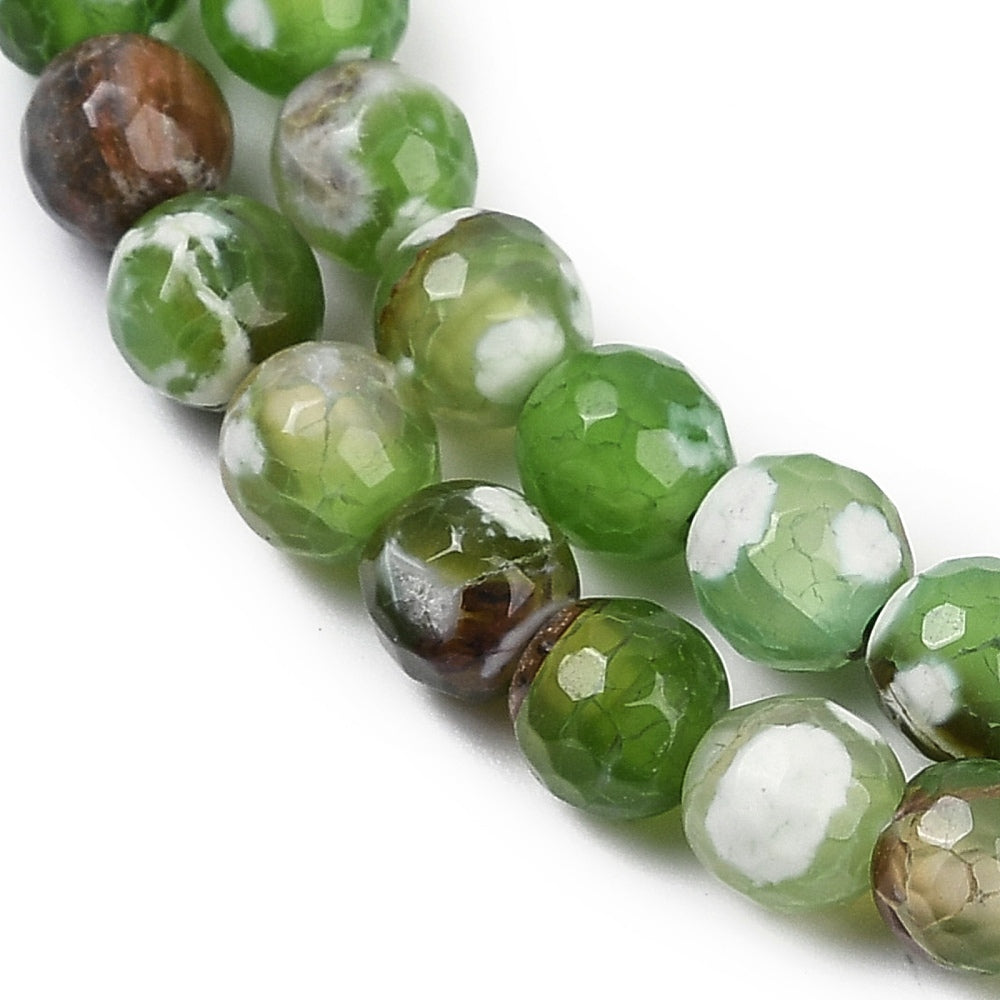 Natural Fire Crackle Agate Beads Strands, Dyed; Heated, Round, Faceted, Lime Green 6mm