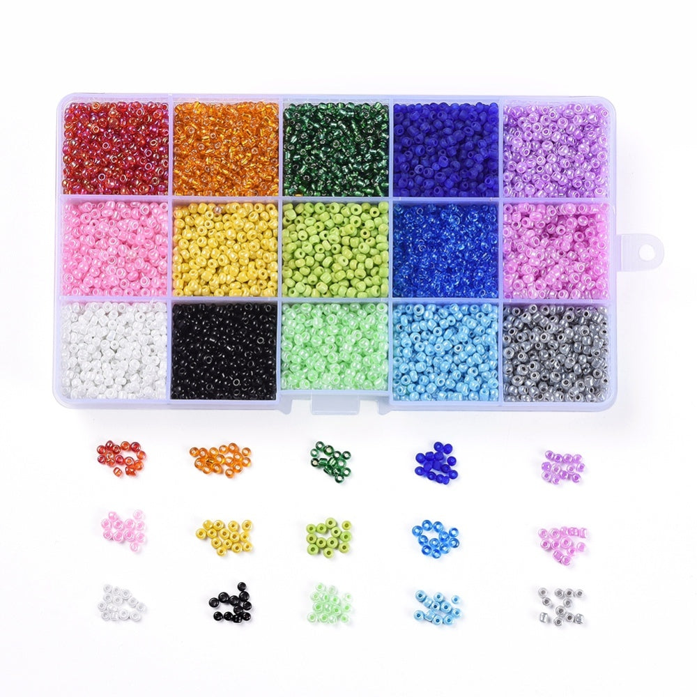 VALUE BOX SIZE 8/0 GLASS SEED BEADS 15 COLORS