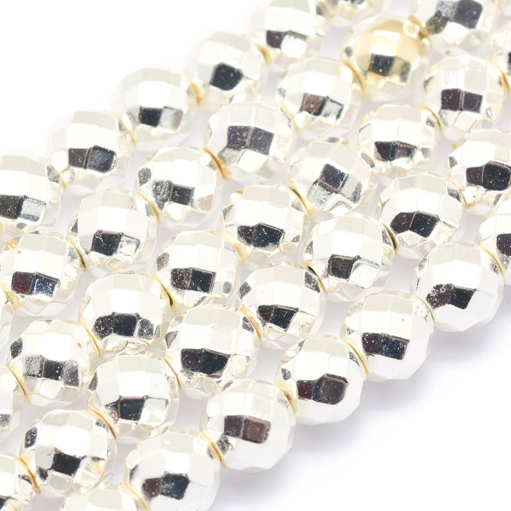 Hematite Grade AAA Faceted 4mm Bead Strands Long Lasting Plated Silver