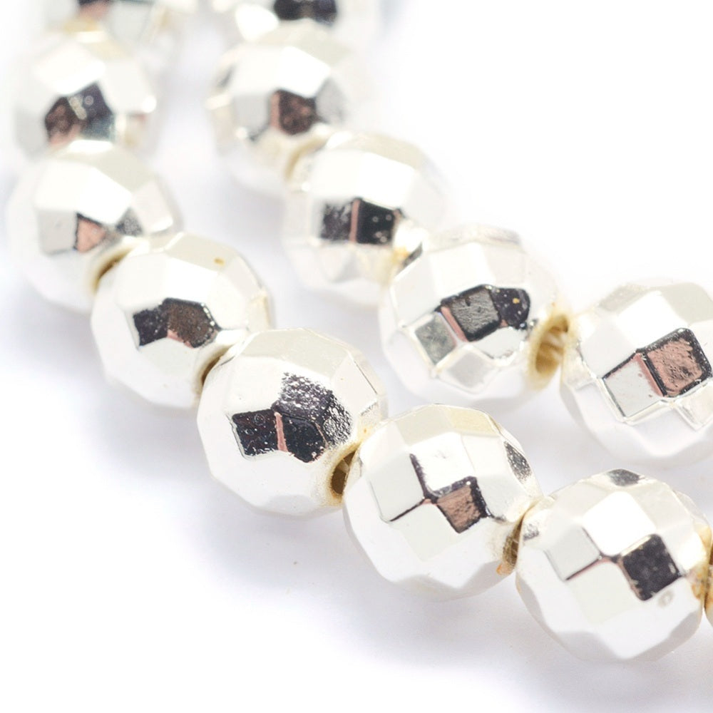 Hematite Grade AAA Faceted 4mm Bead Strands Long Lasting Plated Silver