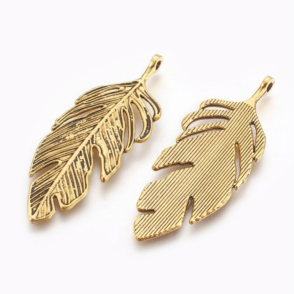 Feather Pendants Gold, Silver, Antique Bronze