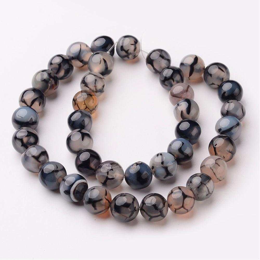 Natural Dragon Veins Agate Beads Strands, Round, Dyed; Heated 10mm