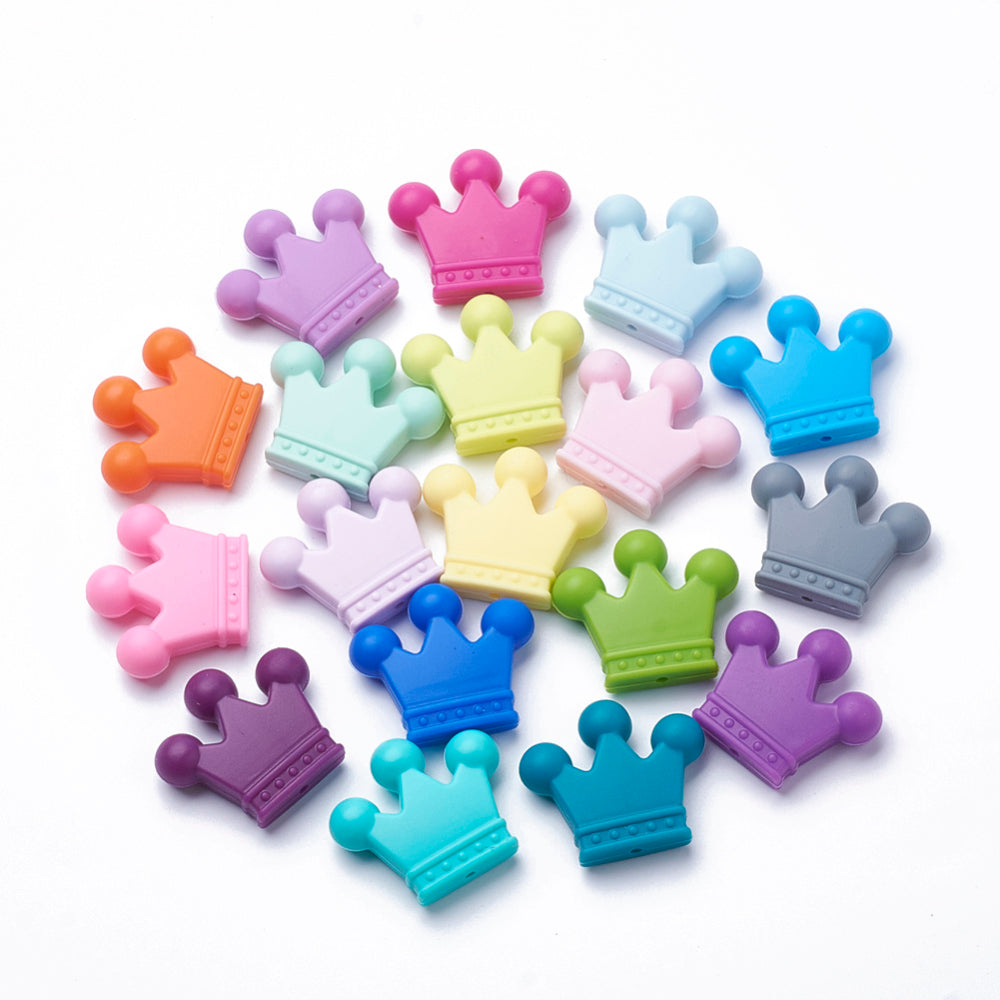Food Grade Eco-Friendly Silicone Beads, Crown, Mixed Color