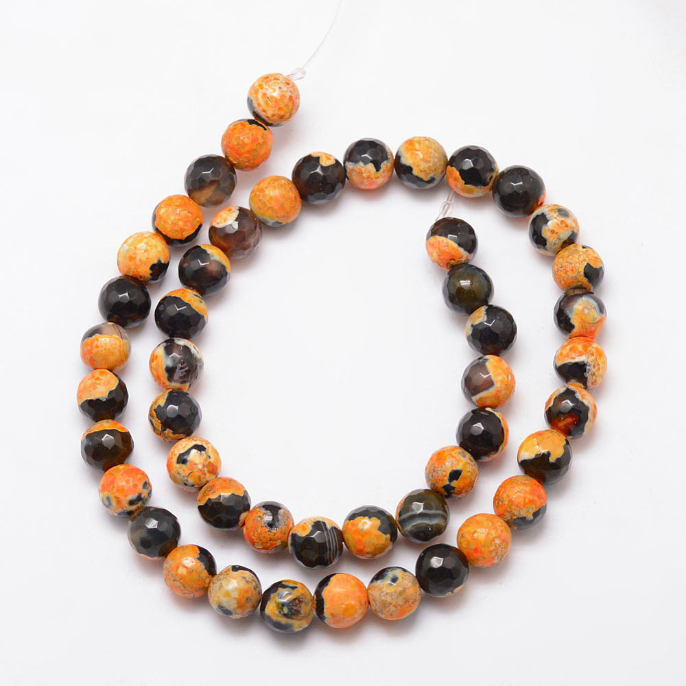 Fire Crackle Agate Faceted Dyed Goldenrod 8mm Round Bead Strands
