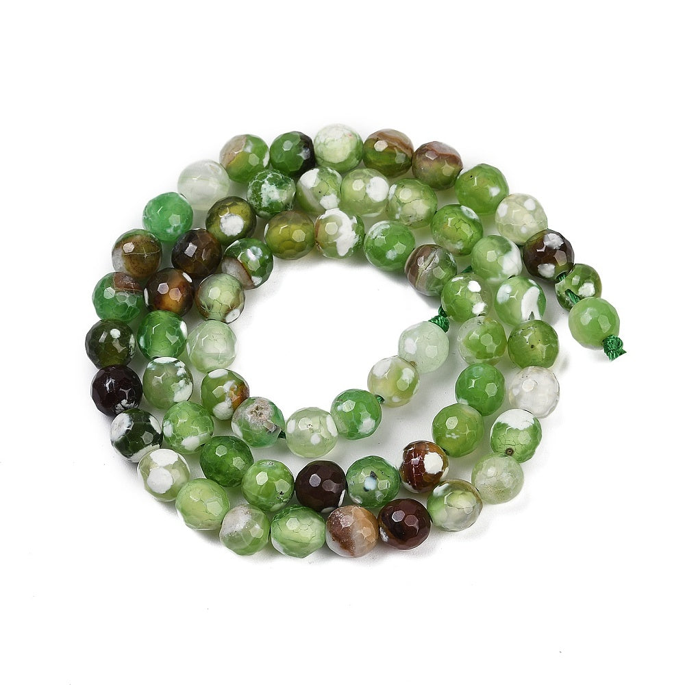Natural Fire Crackle Agate Beads Strands, Dyed; Heated, Round, Faceted, Lime Green 6mm