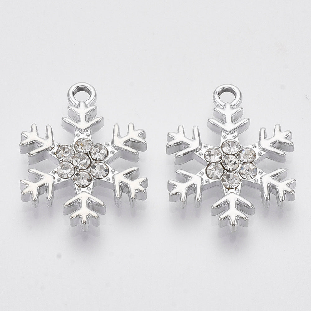 Alloy Pendants, with Crystal Rhinestones, Snowflake, Light Gold & Silver 2 Pack