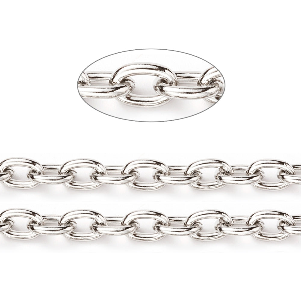 Tarnish Resistant 304 Stainless Steel Cable Chains, Unwelded, Stainless Steel Color Sold by The Meter