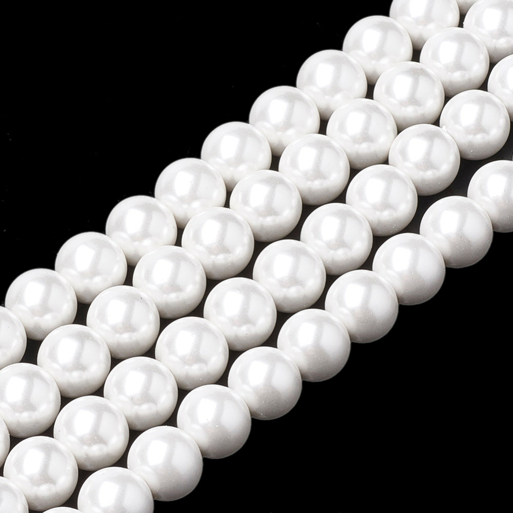 Shell Pearl Beads Strands, Round, White 10MM