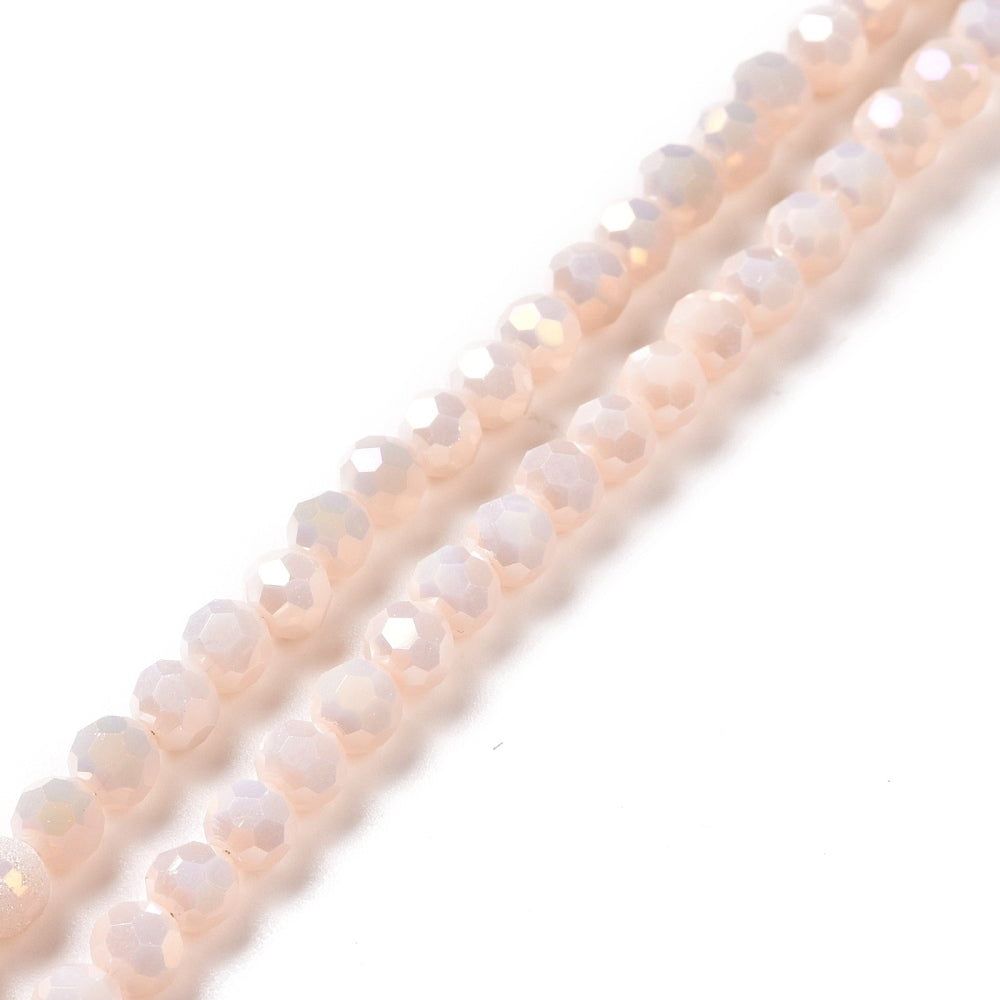 Faceted(32 Facets) Round Full Rainbow Plated Glass Bead Strands, Light Peach 4mm