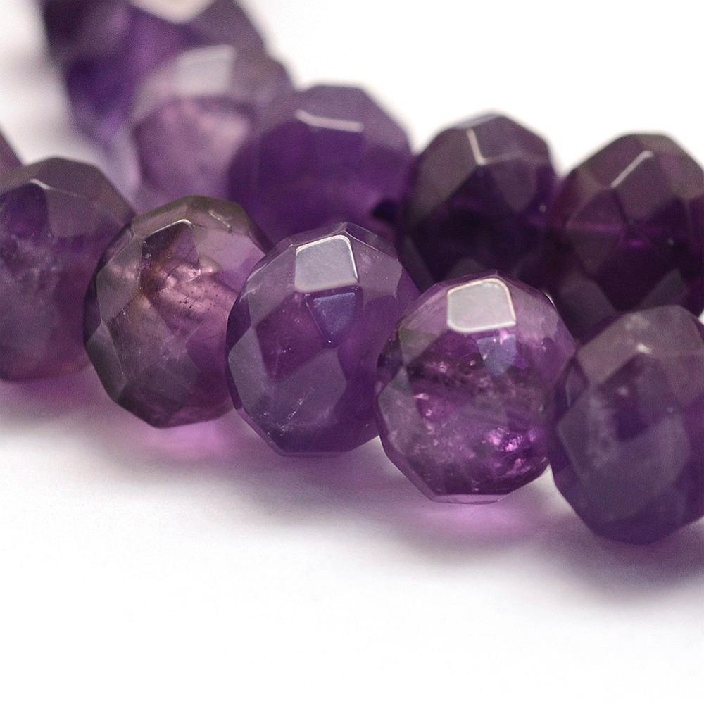 Natural Amethyst Beads Strands, Rondelle, Faceted Size: about 5~6mm thick, 3.5~4mm in diameter, hole: 1mm; about 71pcs/strand, 15.75 inch
