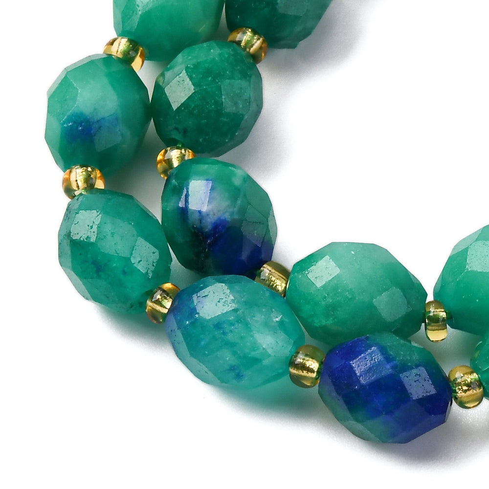 Green Dyed Jade Beads Faceted Rice Shape 9.5x7.5–8mm (34pcs/Strand) The Pink Bead Shop