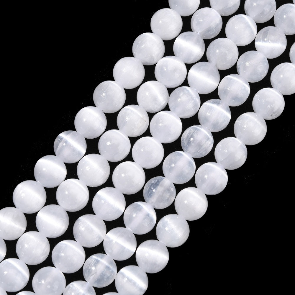 Selenite Beads Natural – 8mm Round The Pink Bead Shop