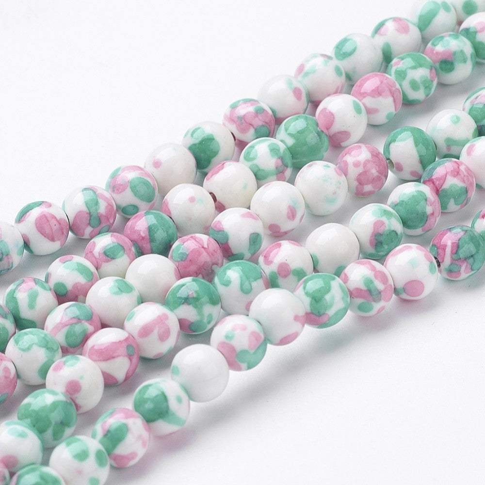 White Jade Bead Strands Dyed 8mm Pink & Green