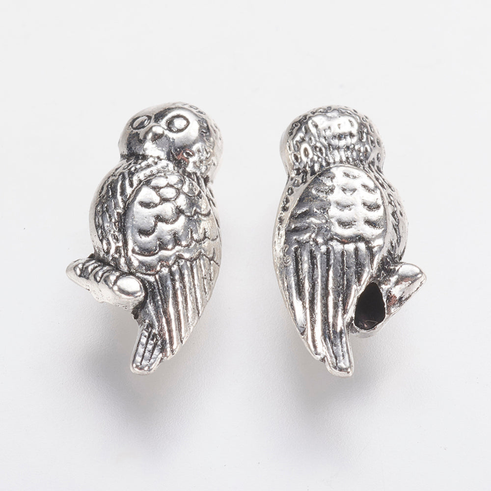 Tibetan Style Alloy Owl Beads Antique Silver 2 Pack The Pink Bead Shop