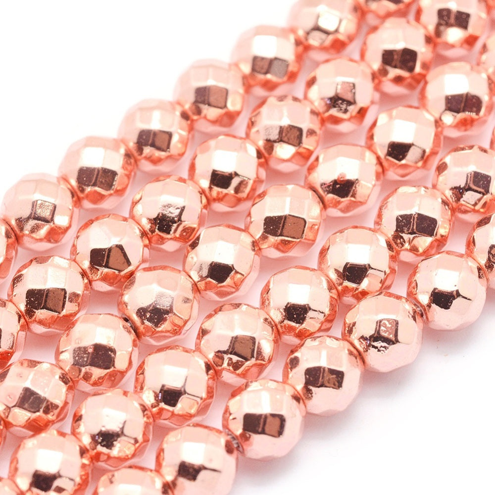 Hematite Grade AAA Long Lasting Plated Faceted 4mm Bead Strands Rose Gold