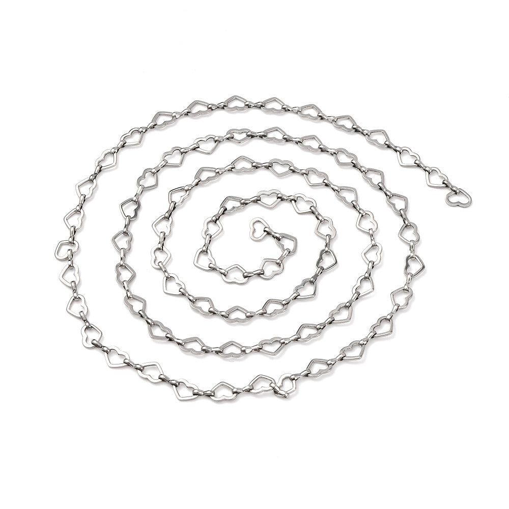 304 Stainless Steel Heart Link Chains, Unwelded, Stainless Steel Color Sold by the Meter