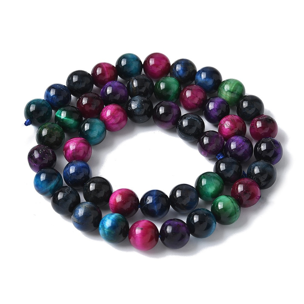 Natural Tiger Eye Beads Strands, Dyed; Heated, Round, Mixed Color 6mm & 8mm
