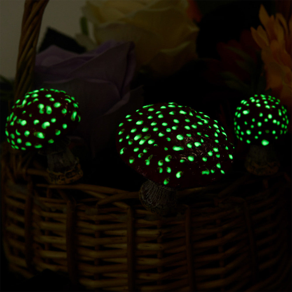 Resin Miniature Luminous Mushroom Ornaments, with Iron Pin, Micro Landscape Garden Do, Dark Red