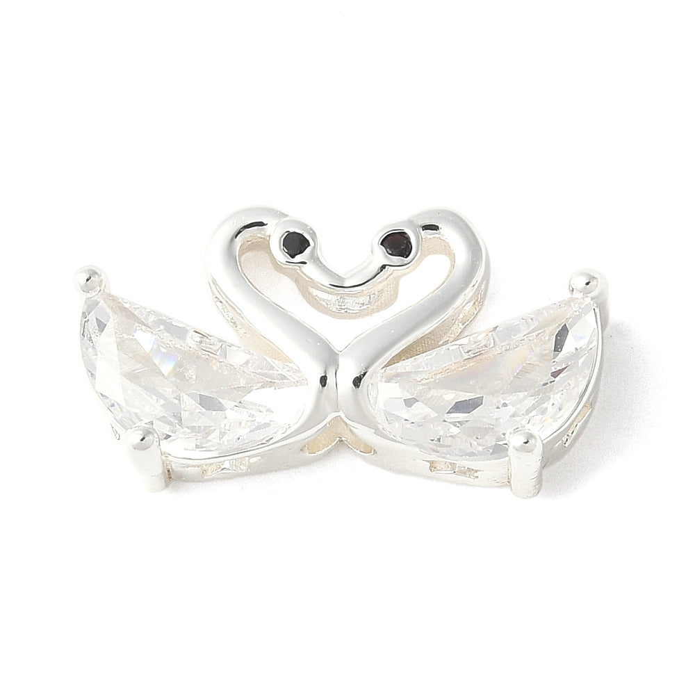 Brass Micro Pave Cubic Zirconia Beads, Double Swan, 925 Sterling Silver Plated and 18K Gold Plated