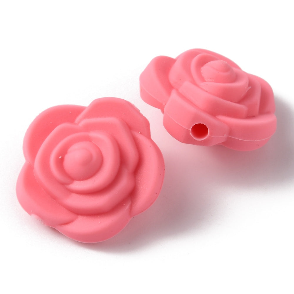 Food Grade Eco-Friendly Silicone Focal Beads Rose, Light Coral & Blue