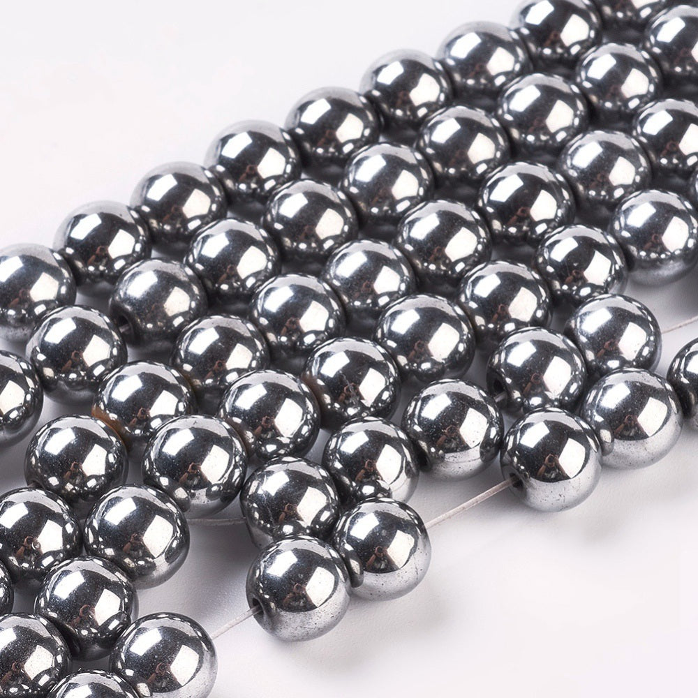 Magnetic Hematite Beads Strands, Round, Platinum 8mm