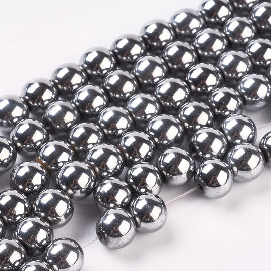 Magnetic Hematite Beads Strands, Round, Platinum 8mm
