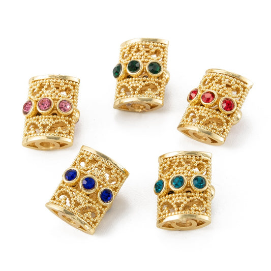 Brass Micro Pave Cubic Zirconia Beads, Rectangle, Long-Lasting Plated, Real 18K Gold Plated, Mixed Color