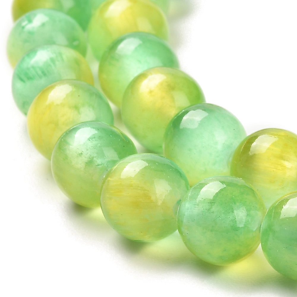 Natural Selenite Beads Strands, Grade A, Dyed, Round, Green Yellow 8mm