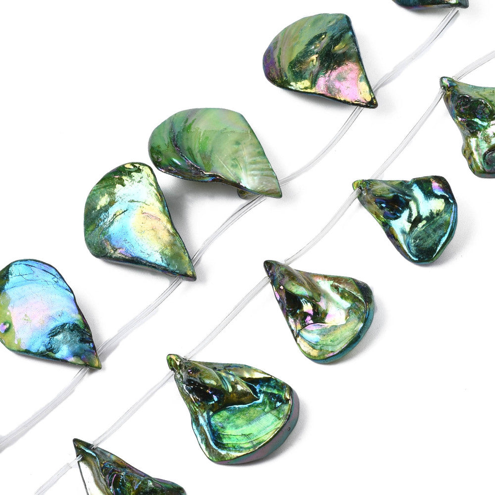 Electroplated Natural Freshwater Shell Beads, Teardrop, AB Color, Green