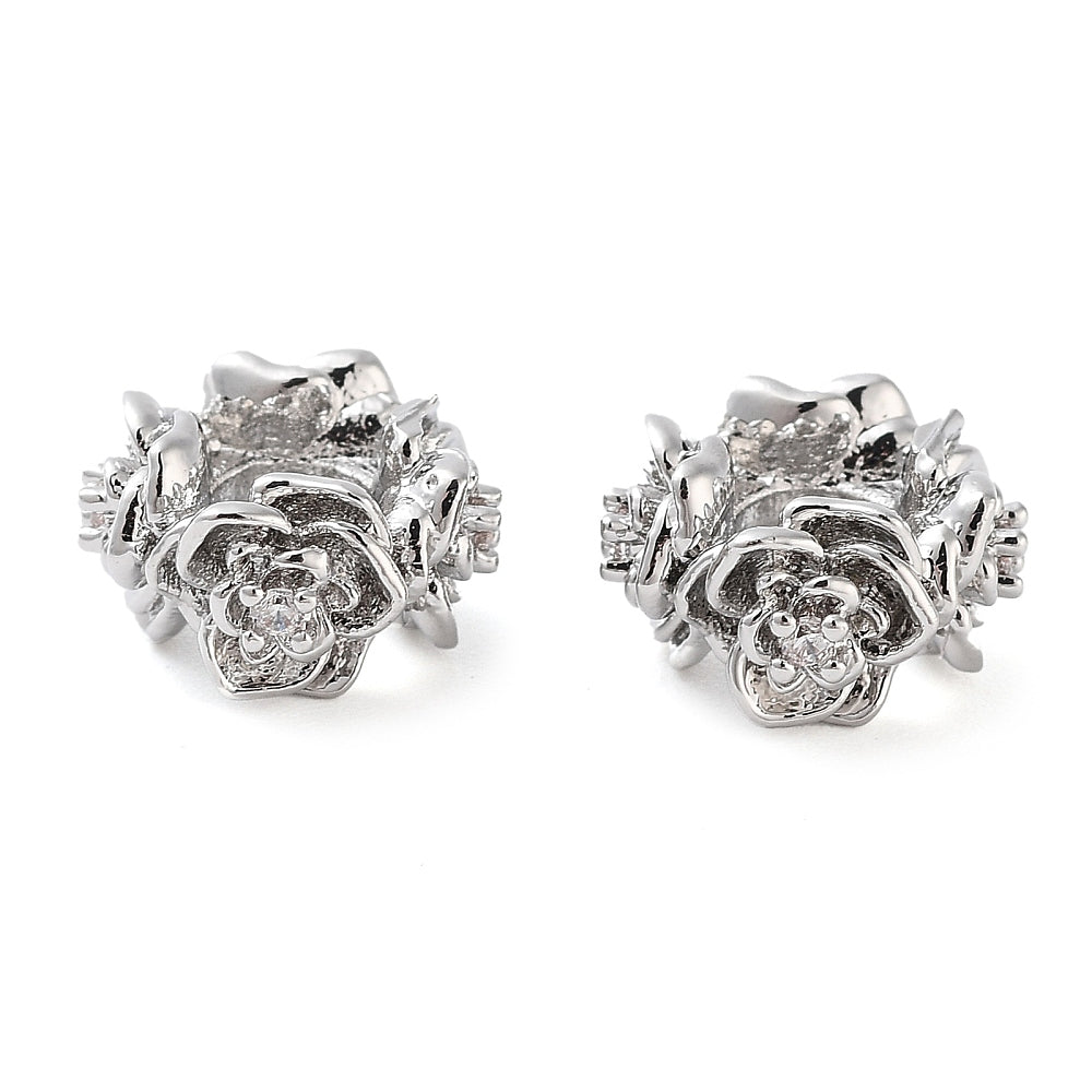 Brass Micro Pave Rose Cubic Zirconia Beads Platinum and 18k Gold Plated 3 Pack