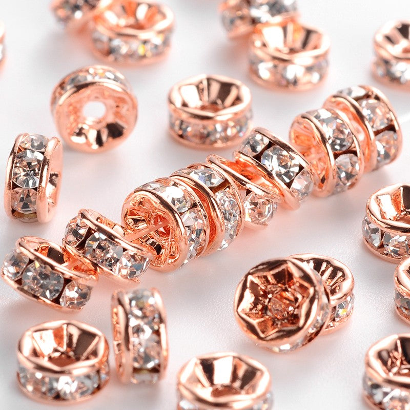 Rose Gold Brass Rhinestone spacer beads 20pk Grade AAA