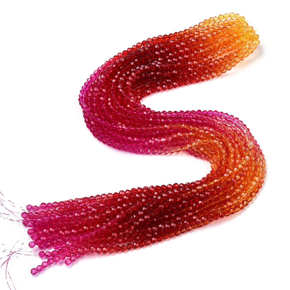 Transparent Glass Beads Strands, Segmented Multi-color Beads, Faceted(32 Facets), Round, Assorted