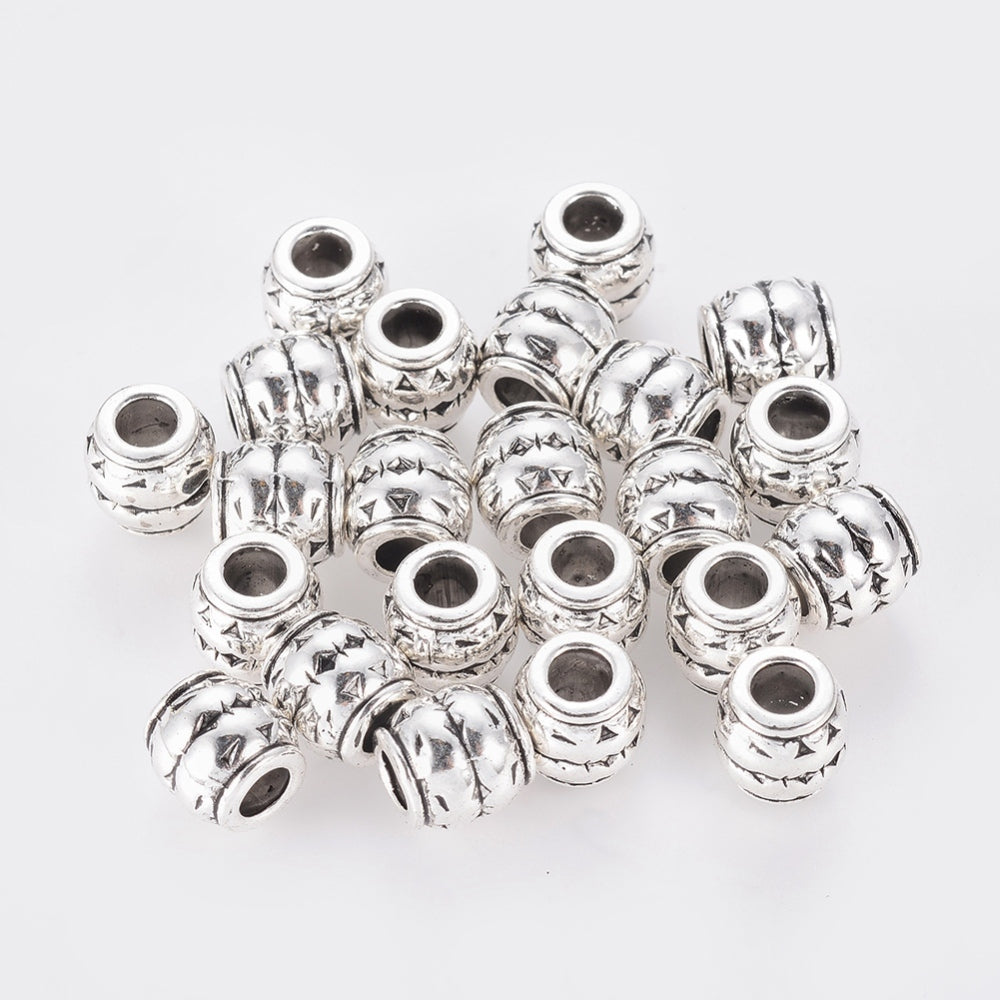 Tibetan Style Alloy Large Hole Barrel Beads 10PKG