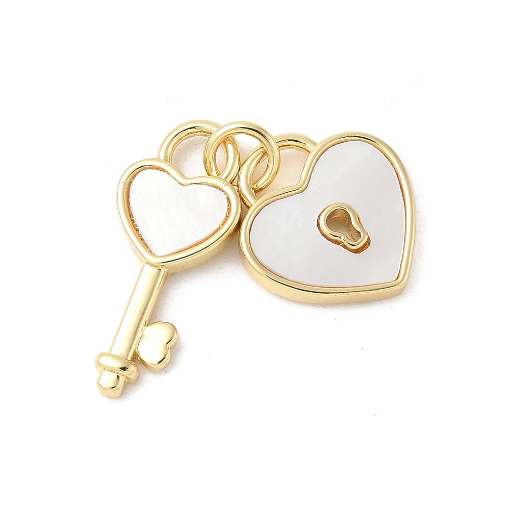 Heart Lock and Key Charms with Jump Rings 18k Gold & Platinum Plated