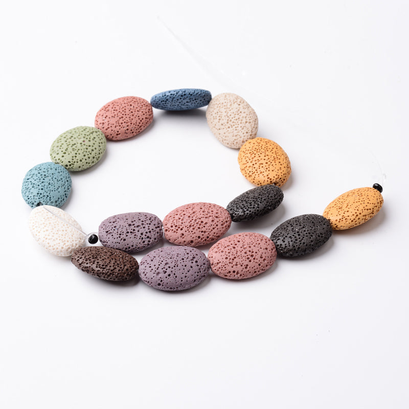 Natural Lava Rock Bead Strands, Flat Oval, Dyed , Mixed Color Size: about 19~20mm