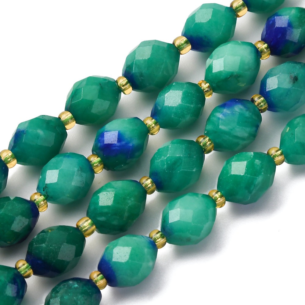 Green Dyed Jade Beads Faceted Rice Shape 9.5x7.5–8mm (34pcs/Strand) The Pink Bead Shop