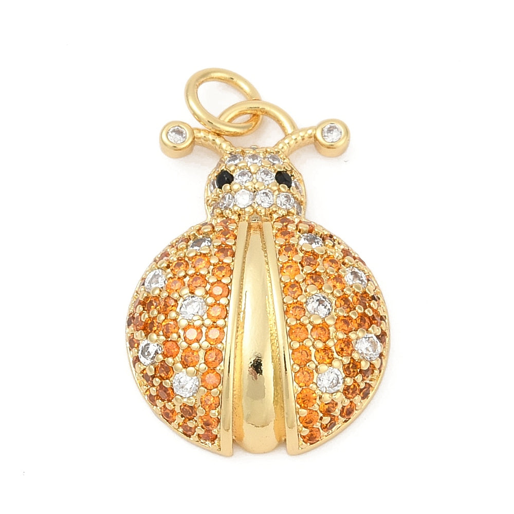 Brass Micro Pave Cubic Zirconia Pendants, Ladybird Charms, Long-Lasting Plated, Cadmium Free, Rack Plating, with Jump Ring, Real 18K Gold Plated