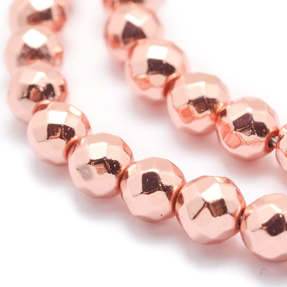 Hematite Grade AAA Long Lasting Plated Faceted 4mm Bead Strands Rose Gold